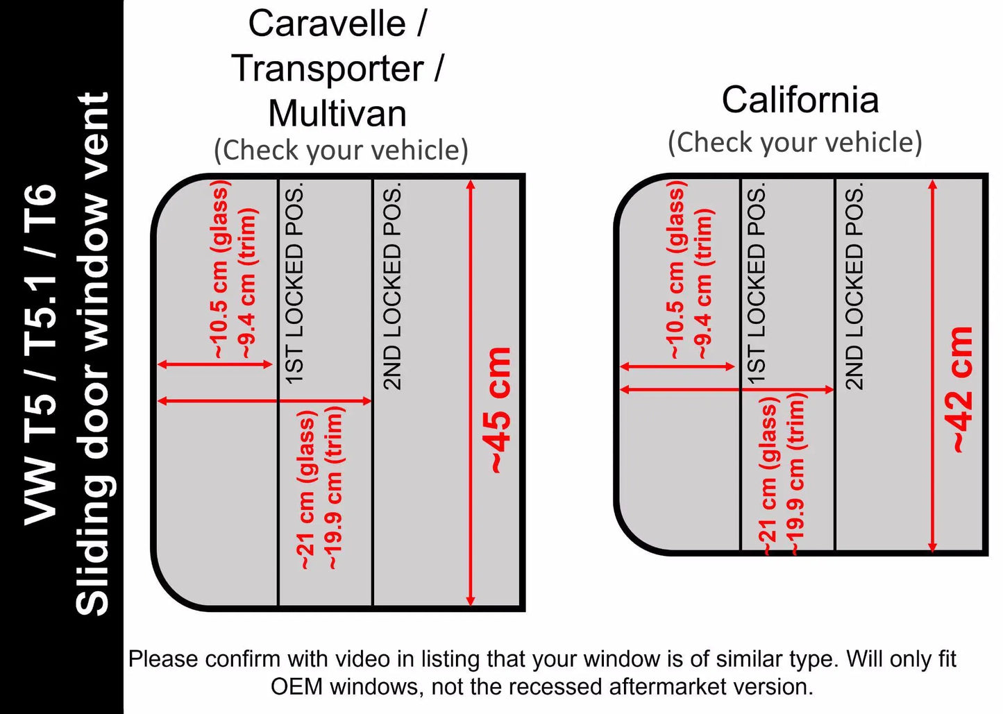 Ventilationsfönster till VW T5 / T5.1 / T6